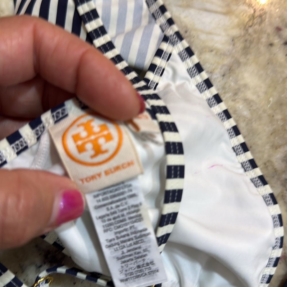 Tory Burch Striped Ruffle Triangle Bikini Top blue/white Size XS - Picture 7 of 9